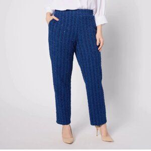 Dennis Basso Boucle Pants with Sequin Accents-Rich Royal-Petite Large-A628199